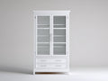 Vitrine 80x40x160 cm Holz Glas Weiß mit zwei Glastüren und zwei Schubladen Modernes Design