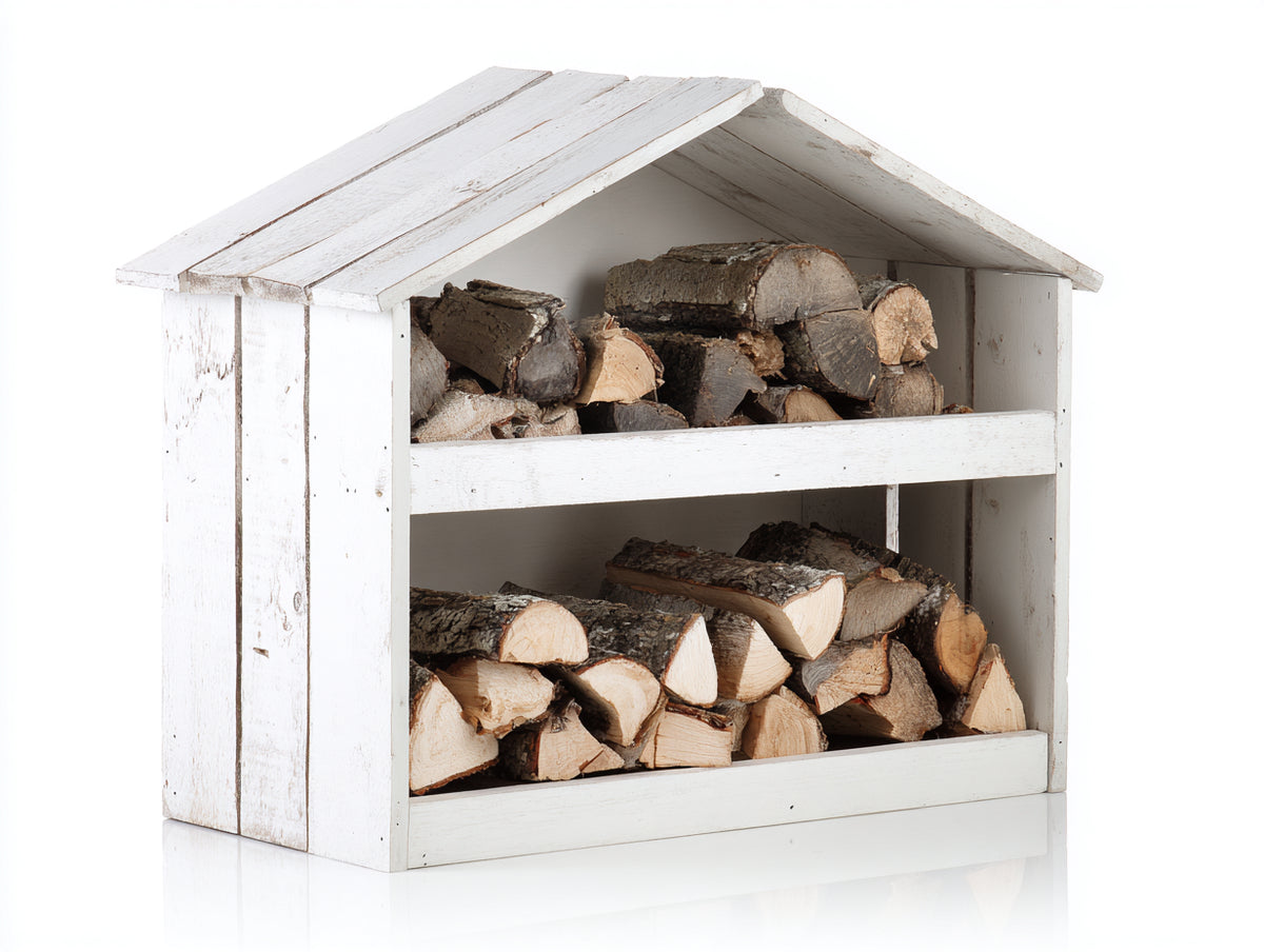 Kaminholzregal 100x35x120 cm Holz Weiß mit zwei Ablagefächern Klassisches Design für Brennholzaufbewahrung