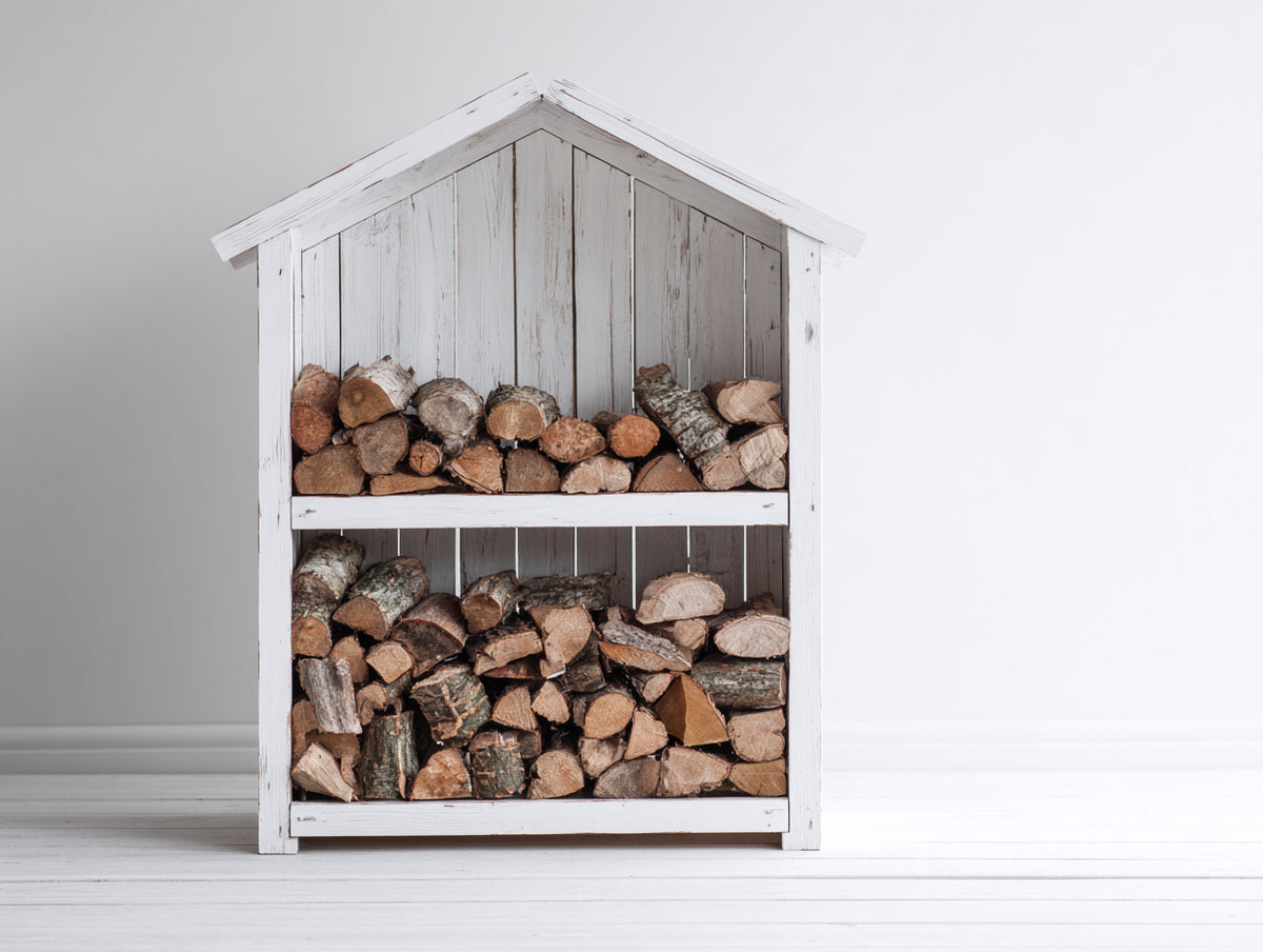 Kaminholzregal 100x40x120 cm Holzregal für Brennholz in Weiß und Naturholz Optik für Außenbereich