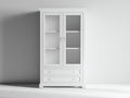 Vitrinen 90x40x190 cm Vitrine aus Holz in Weiß mit Glastüren und Schubladen für Wohnzimmer