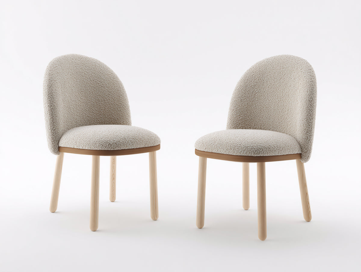 Esszimmerstühle Polsterstuhl 2er Set Beige Bouclé Stoff Holzbeine Modern Küchenstuhl Wohnzimmerstuhl Höhe 78 cm Breite 48 cm Tiefe 55 cm