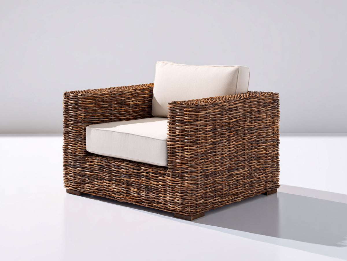 Polyrattan Gartensessel Polyrattan 80x75x70 cm - Braun geflochtener Gartenstuhl mit Kissen - Modernes Design für Terrasse und Außenbereich