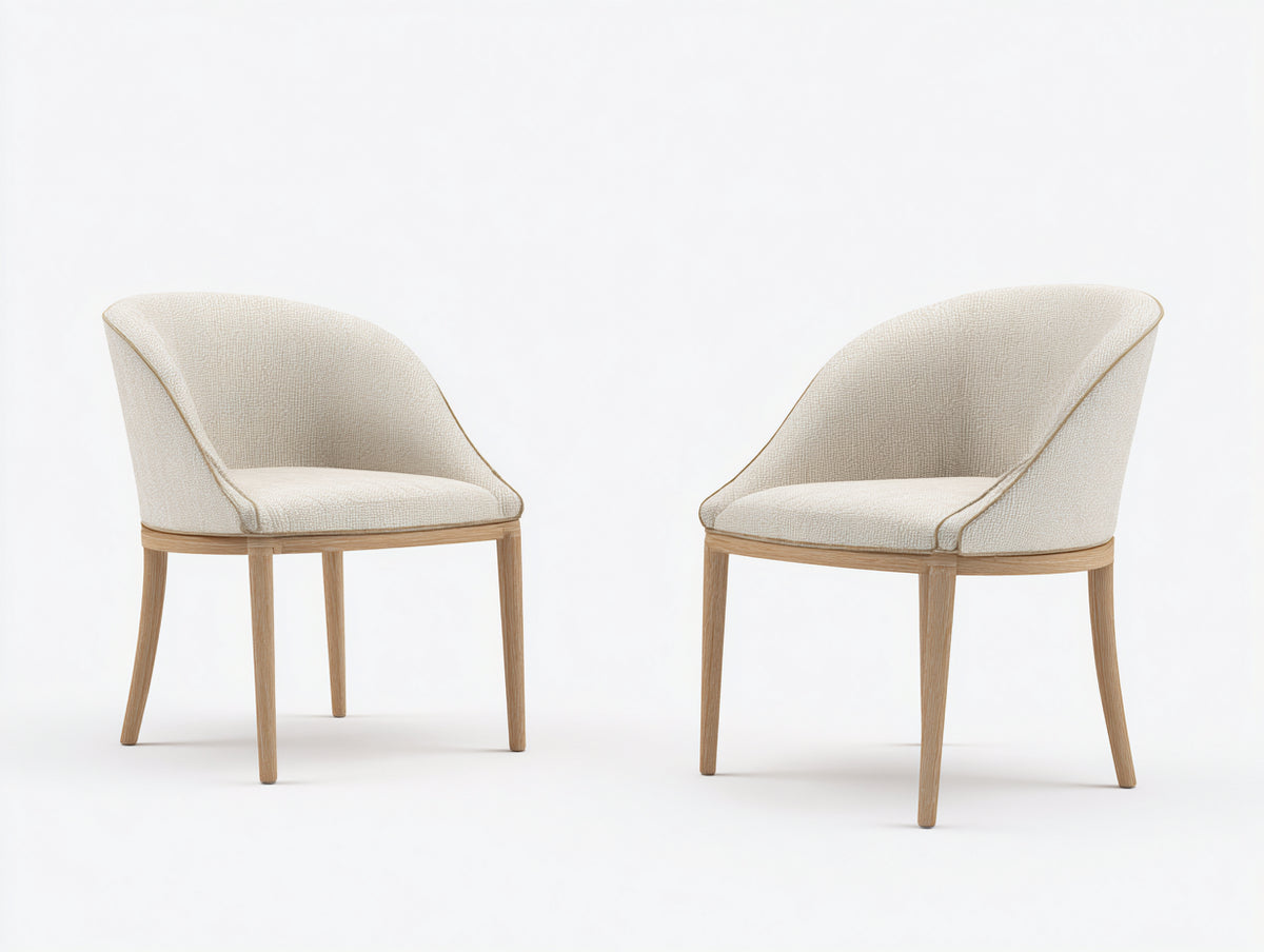2er Set Esszimmerstühle aus Holz mit Stoffbezug 58 x 60 x 82 cm - Creme und Naturholz - Modernes Schalendesign mit gepolsterter Sitzfläche