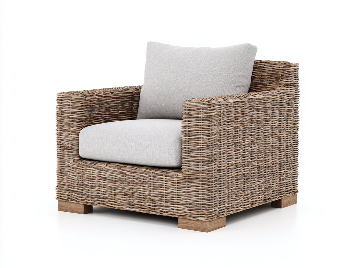 Polyrattan Gartensessel 88 x 84 x 82 cm - Braun und Hellgrau - Modernes Loungedesign mit breiten Armlehnen und Holzfüßen