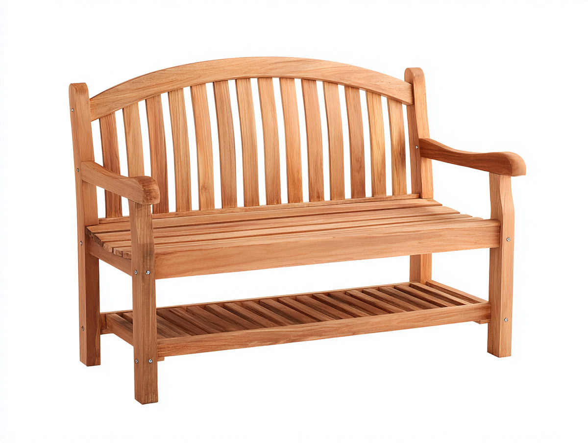 Gartenbank aus Holz 150 x 62 x 94 cm - Naturbraun - Klassisches 2-Sitzer Design mit Armlehnen und unterer Ablage