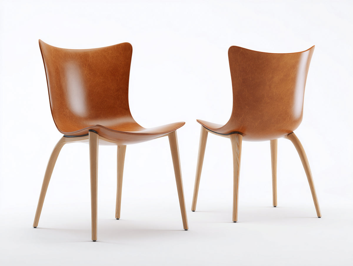 Esszimmerstühle Lederstuhl 2er Set Braun Leder Holzbeine Modern Küchenstuhl Wohnzimmerstuhl 82x52x56 cm