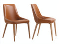 Esszimmerstühle 2er Set Kunstleder 45x55x85 cm - Cognac - gepolsterte Stühle mit Holzbeinen im modernen Stil