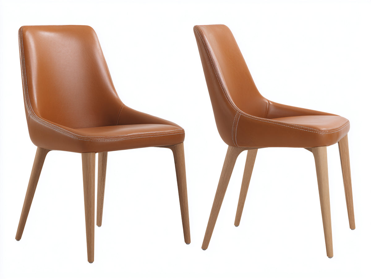 Esszimmerstühle 2er Set Kunstleder 45x55x85 cm - Cognac - gepolsterte Stühle mit Holzbeinen im modernen Stil