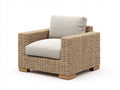 Polyrattan Gartensessel 85x80x75 cm - Beige-Naturholz - geflochtener Gartenstuhl mit Sitzpolster im modernen Design