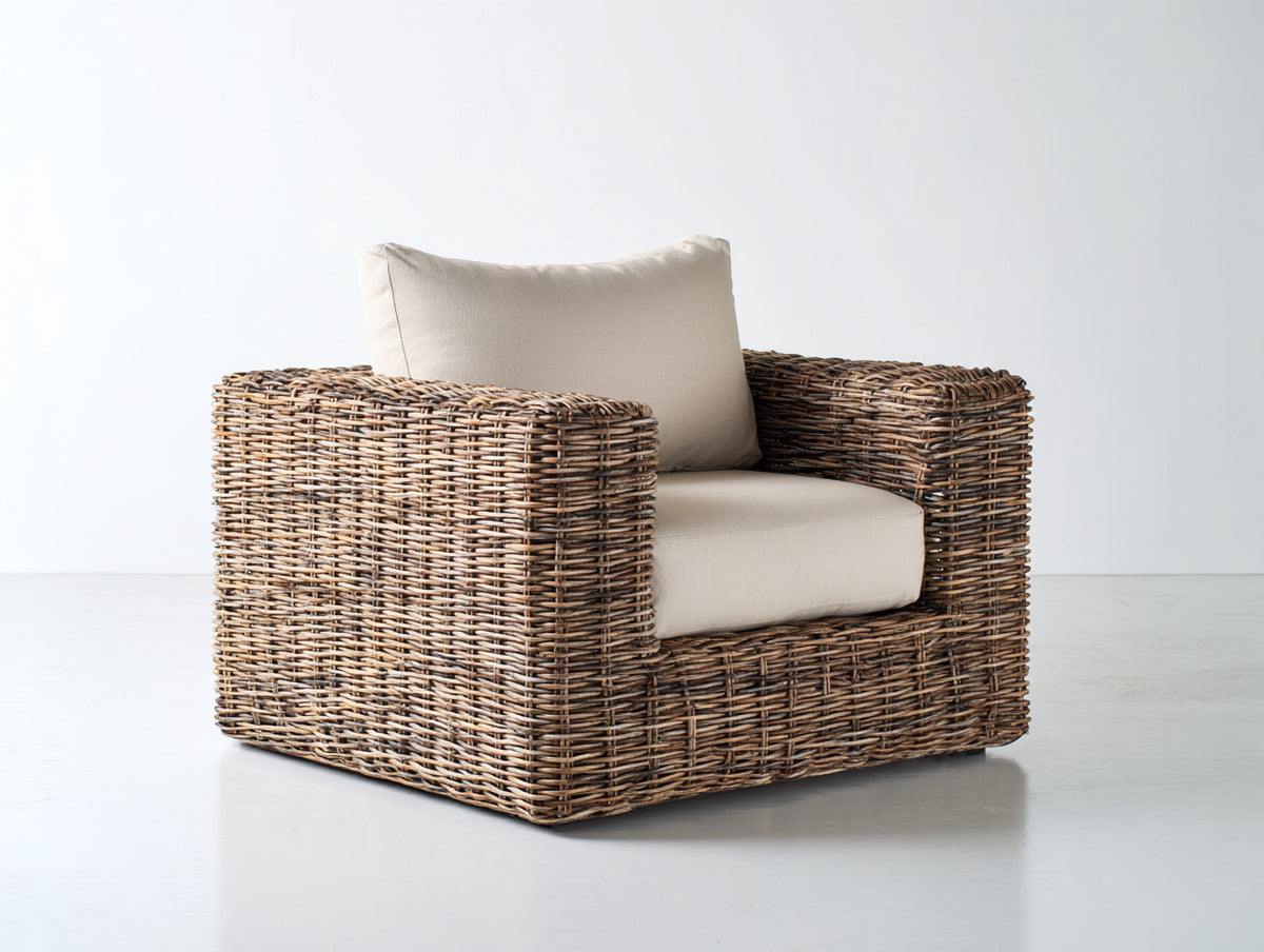 Polyrattan Gartensessel 85x80x75 cm - Braun-Beige - geflochtener Gartenstuhl mit Sitzpolster im modernen Design
