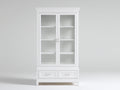 Vitrinen 100x40x200 cm Vitrine aus Holz in Weiß mit Glastüren und Schubladen für Wohnzimmer
