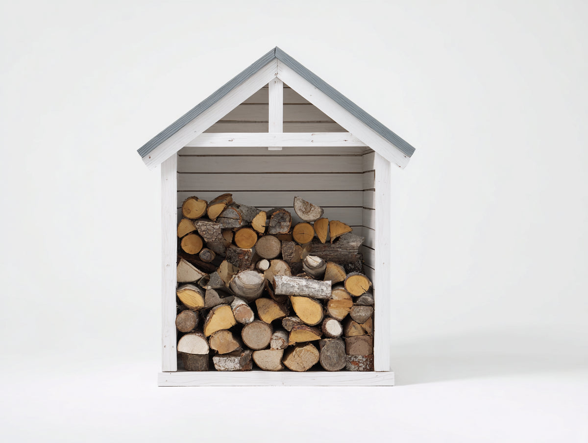 Kaminholzregal 100x45x120 cm Holzregal mit Dach in Weiß und Grau für Brennholz im Außenbereich