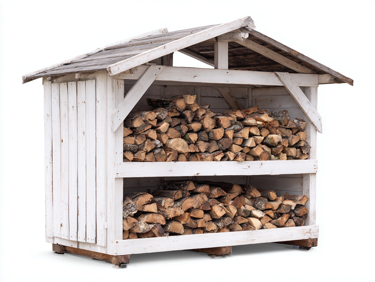 Kaminholzregal Holz 150x50x120 cm - Weiß - überdachtes Brennholzregal mit zwei Ebenen für den Außenbereich